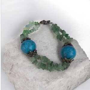 Vintage natural turquoise and green jade bracelet